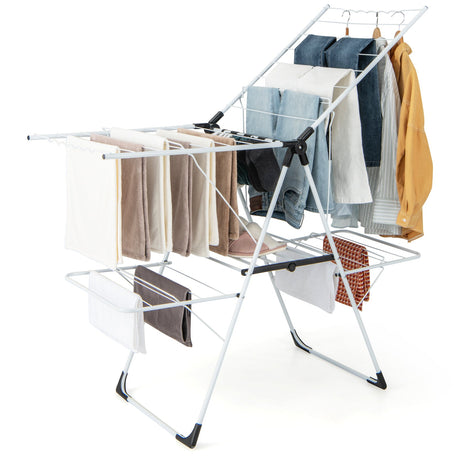 Tendedero de ropa de 2 niveles con alas de altura ajustable