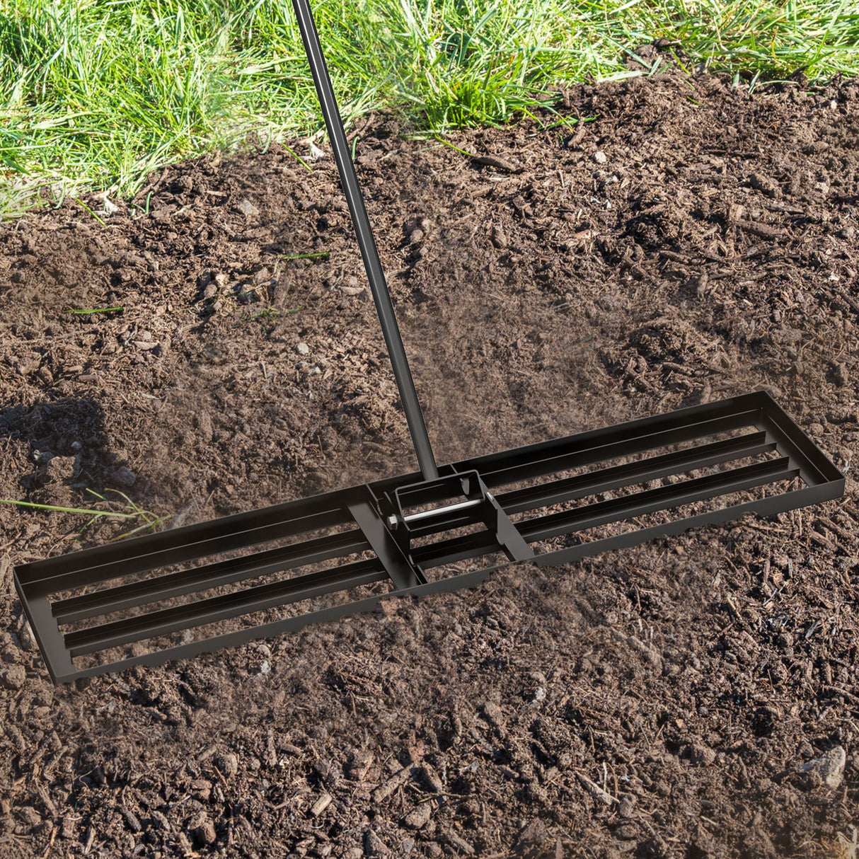 Rastrillo nivelador de césped de 46 x 10 pulgadas, herramienta niveladora de césped de alta resistencia para tierra