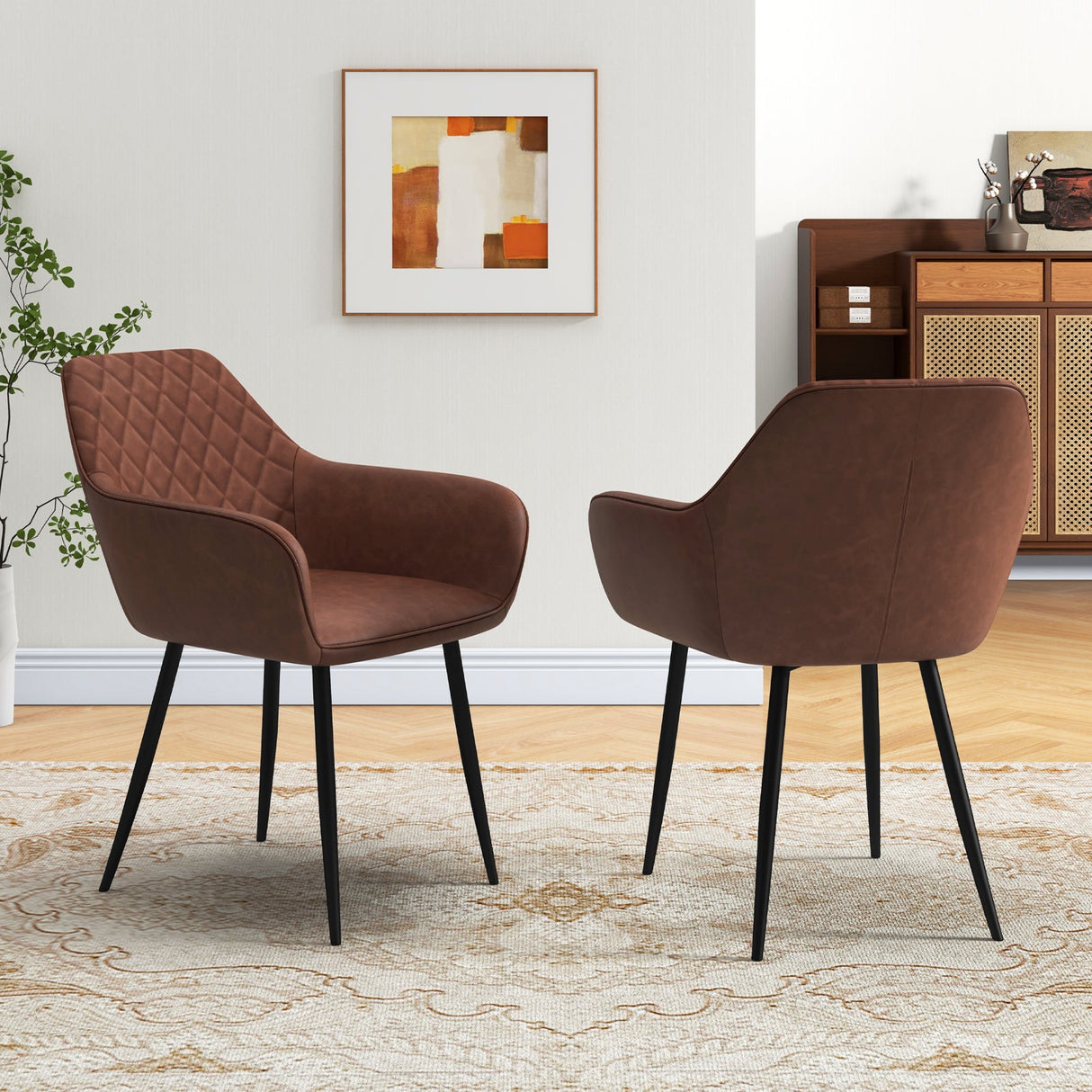 Juego de 2 sillas de comedor de ocio con respaldo curvo y asiento ancho