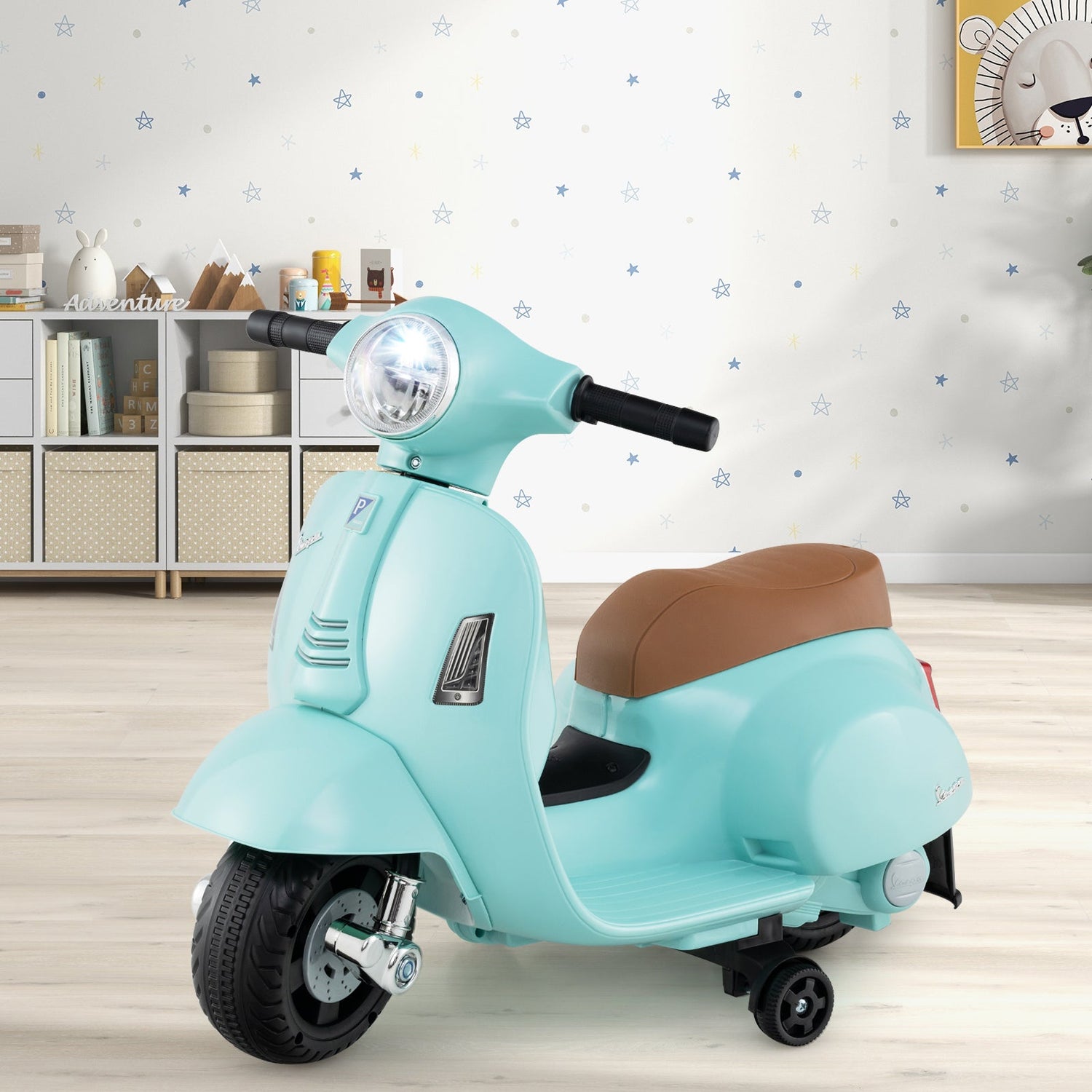Kids Ride on Motorcycle Licensed Vespa with LED Headlight and Horn Sound