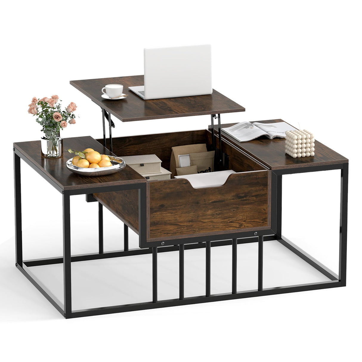 Mesa de centro elevable con compartimento de almacenamiento oculto