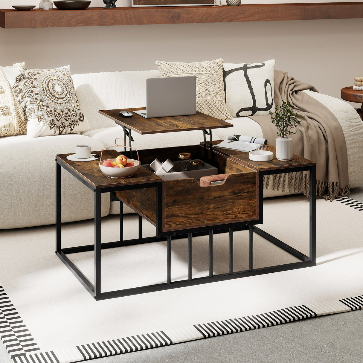 Mesa de centro elevable con compartimento de almacenamiento oculto