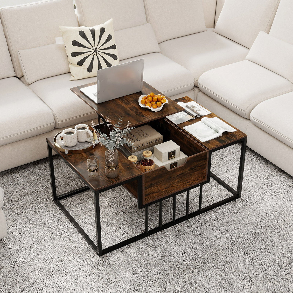 Mesa de centro elevable con compartimento de almacenamiento oculto