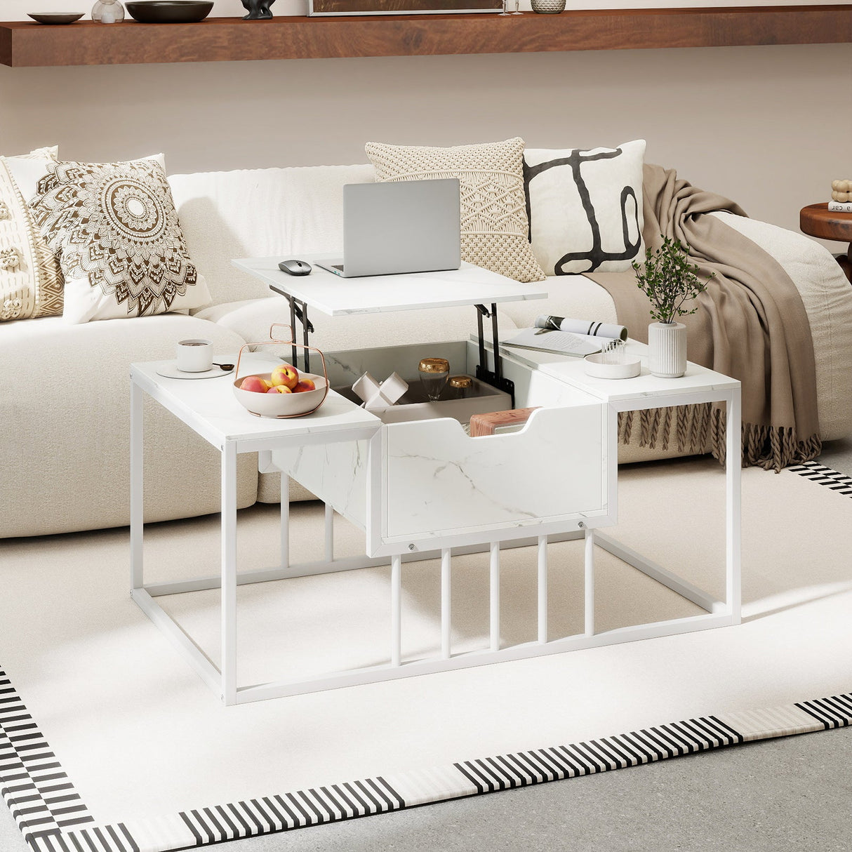 Mesa de centro elevable con compartimento de almacenamiento oculto