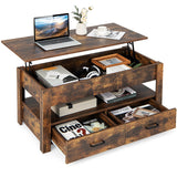 Lift Top Coffee Table with 2 Storage Drawers and Hidden Compartment-Rustic Brown