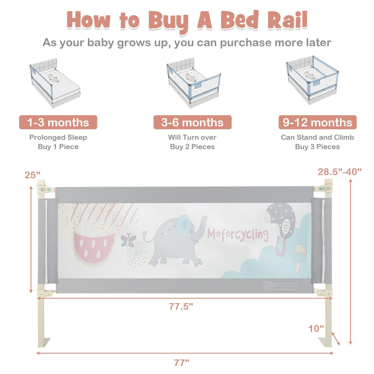 69 Inch Toddlers Vertical Lifting Baby Bedrail Guard with Lock