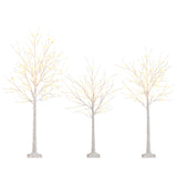 Juego de 3 abedules iluminados de 1,2/1,5/1,8 m, árboles de Navidad artificiales preiluminados para fiestas navideñas