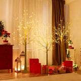 Juego de 3 abedules iluminados de 1,2/1,5/1,8 m, árboles de Navidad artificiales preiluminados para fiestas navideñas