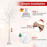 Juego de 3 abedules iluminados de 1,2/1,5/1,8 m, árboles de Navidad artificiales preiluminados para fiestas navideñas