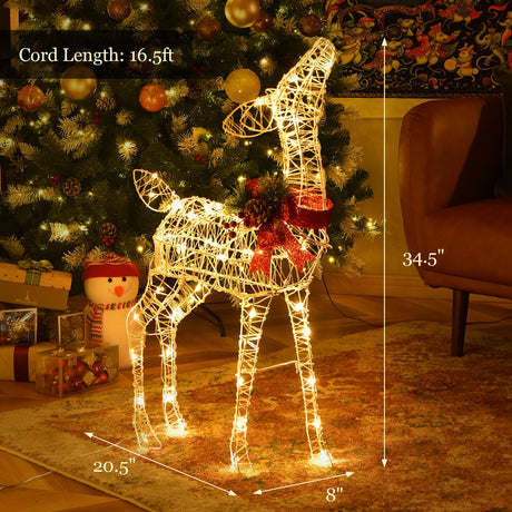 Decoración de reno navideño iluminado de 34.5 pulgadas con 50 luces LED blancas cálidas