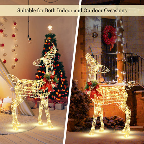 Decoración de reno navideño iluminado de 34.5 pulgadas con 50 luces LED blancas cálidas
