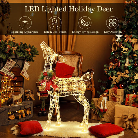 Decoración de reno navideño iluminado de 34.5 pulgadas con 50 luces LED blancas cálidas