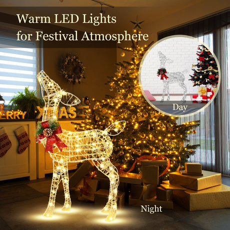 Decoración de reno navideño iluminado de 34.5 pulgadas con 50 luces LED blancas cálidas