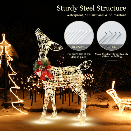 Decoración de reno navideño iluminado de 34.5 pulgadas con 50 luces LED blancas cálidas