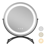 Espejo de vanidad LED redondo de 16 x 16 pulgadas con iluminación de 3 colores y atenuación de brillo