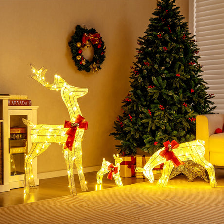 Juego de 3 renos iluminados con 230 luces LED y estacas