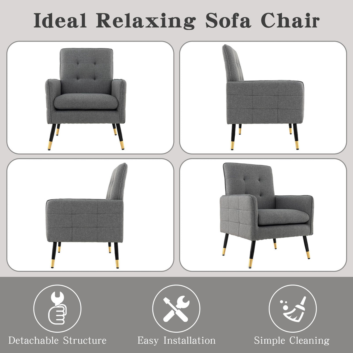 Sillón decorativo de lino con cojín de asiento extraíble