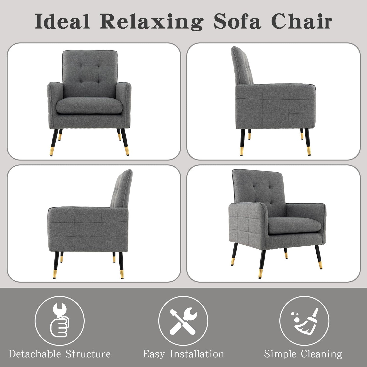 Sillón decorativo de lino con cojín de asiento extraíble