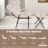 Linen Fabric Modern Accent Chair with Ottoman and Adjustable Backrest