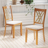 Juego de 2 sillas de comedor de madera tapizadas en tela de lino con estructura de madera de caucho para comedor