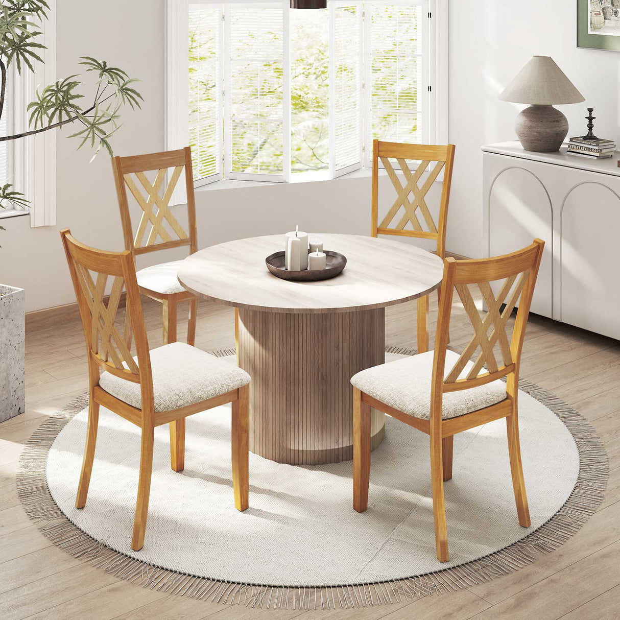 Juego de 2 sillas de comedor de madera tapizadas en tela de lino con estructura de madera de caucho para comedor