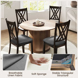Linen Fabric Upholstered Wooden Dining Chair Set of 4 with Rubber Wood Frame for Dining Room