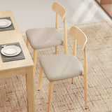 Linen Fabric Upholstered Modern Dining Chair Set of 2 with Padded Seat and Curved Back-Oak