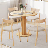 Juego de 4 sillas de comedor modernas tapizadas en tela de lino con asiento acolchado y respaldo curvo - Roble