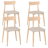 Juego de 4 sillas de comedor modernas tapizadas en tela de lino con asiento acolchado y respaldo curvo - Roble