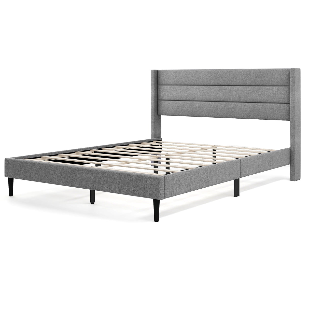 Base de cama de plataforma tapizada en lino individual/queen con cabecero alado