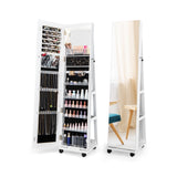 64 Inches Lockable Jewelry Cabinet Armoire with Built-in Makeup Mirror