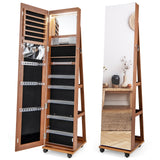 64 Inches Lockable Jewelry Cabinet Armoire with Built-in Makeup Mirror