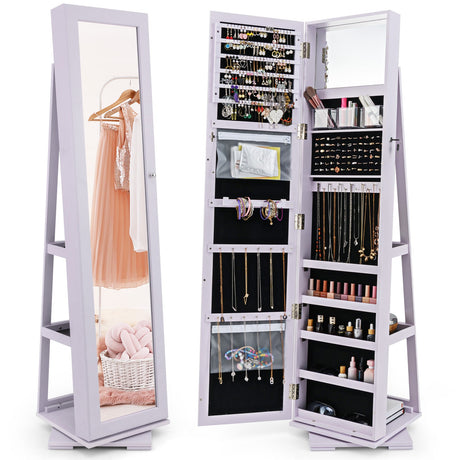 Gabinete de joyas con espejo de cuerpo entero, 2 en 1, giratorio 360° y con cerradura