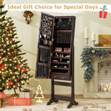 Lockable Mirrored Jewelry Cabinet with Stand and Led Lights-Brown