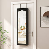 Joyero con espejo para montar en la pared con cerradura, 5 luces LED y 6 cajones - Negro