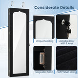 Joyero con espejo para montar en la pared con cerradura, 5 luces LED y 6 cajones - Negro