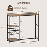 Mesa Larga de Bar, Mesa de Comedor Alta con Estantes de Almacenamiento - Marrón Rústico