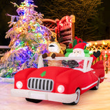 Inflable de Navidad de Papá Noel y Renos en Coche Rojo con Bolsa de Regalo y 9 Luces LED Blancas de 7.7 Pies de Largo