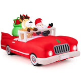 Inflable de Navidad de Papá Noel y Renos en Coche Rojo con Bolsa de Regalo y 9 Luces LED Blancas de 7.7 Pies de Largo