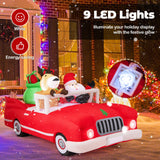 Inflable de Navidad de Papá Noel y Renos en Coche Rojo con Bolsa de Regalo y 9 Luces LED Blancas de 7.7 Pies de Largo
