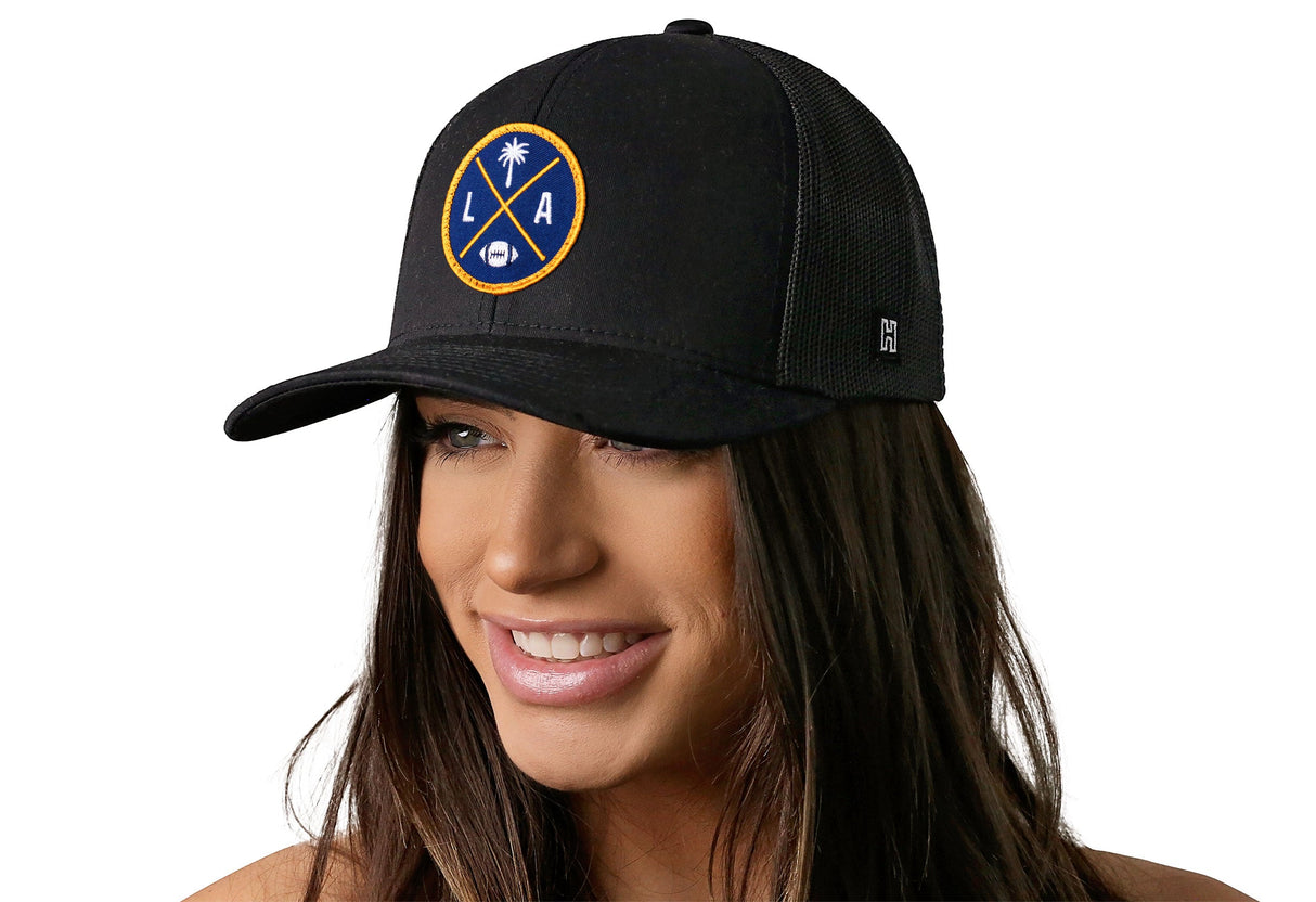 Los Angeles Trucker Hat  |  Black LA X Football Snapback