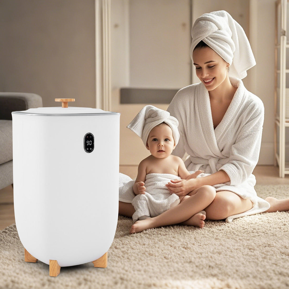 Calentador de Toallas de Lujo de 40L, Cubo de Toallas Calientes con 2 Temperaturas de Calentamiento-Blanco