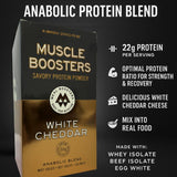 Muscle Boosters Caja Cheddar Blanco - Aislado de proteína de suero orgánico de vacas alimentadas con pasto (10 paquetes individuales)
