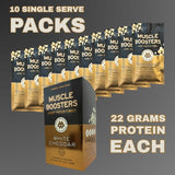 Muscle Boosters Caja Cheddar Blanco - Aislado de proteína de suero orgánico de vacas alimentadas con pasto (10 paquetes individuales)