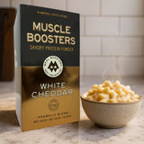 Muscle Boosters Caja Cheddar Blanco - Aislado de proteína de suero orgánico de vacas alimentadas con pasto (10 paquetes individuales)