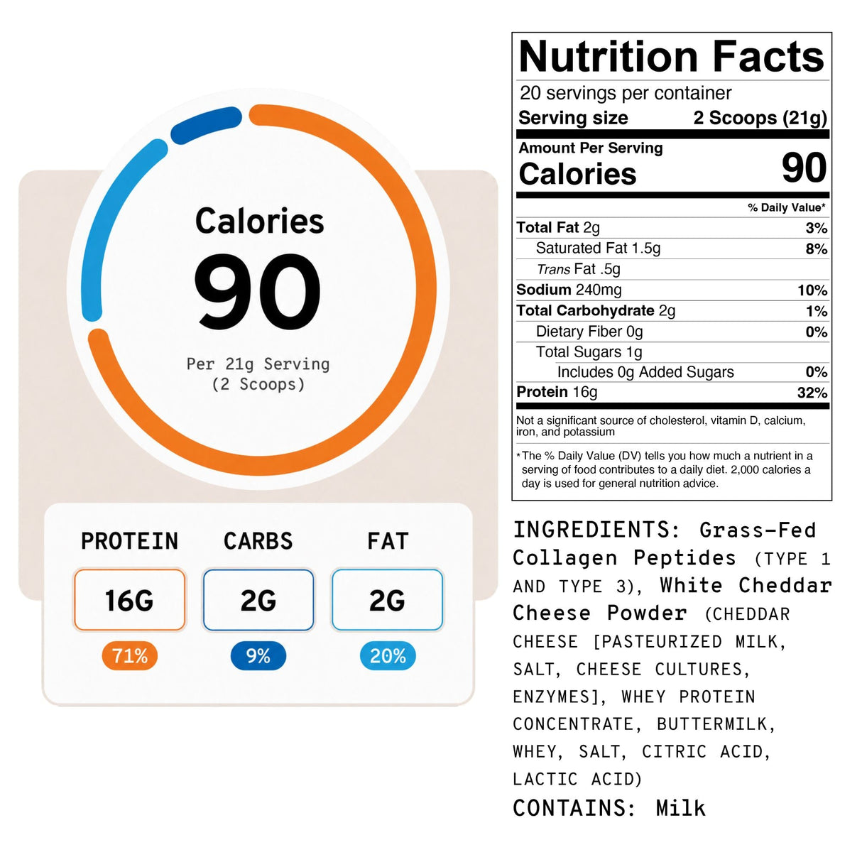 Cheddar blanco - Mezcla de proteína + colágeno