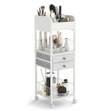 Organizador de maquillaje y cuidado de la piel con cajones y estantes de almacenamiento, para suelo - Blanco