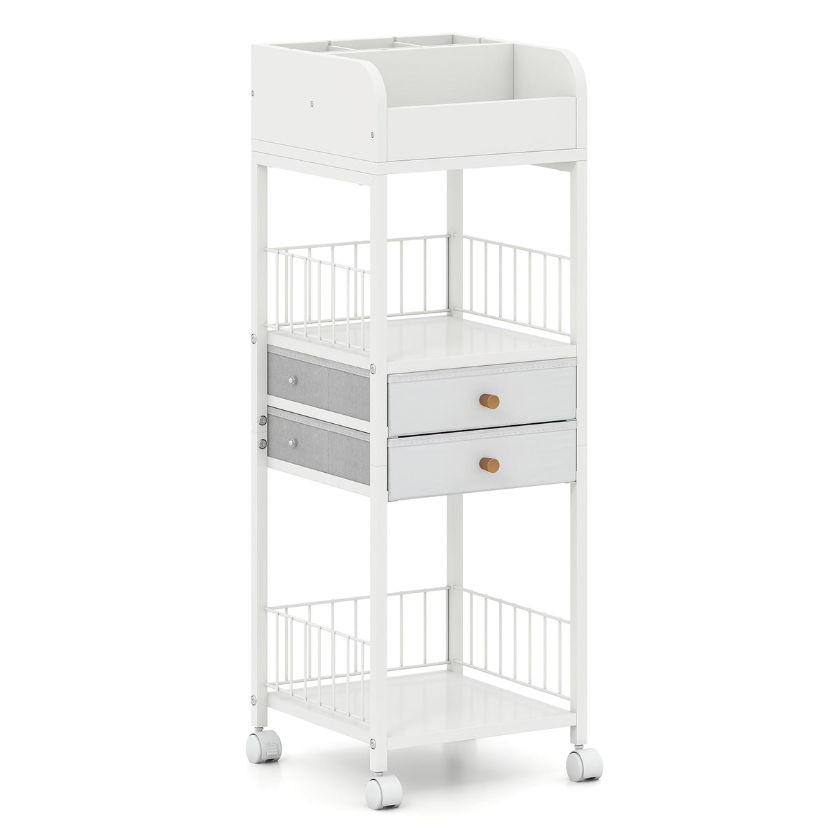 Organizador de maquillaje y cuidado de la piel con cajones y estantes de almacenamiento, para suelo - Blanco