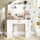 Makeup Vanity Desk with Lighted Mirror and Charging Station-White