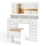 Makeup Vanity Desk with Mirror 3-Color LED Lights and Charging Station